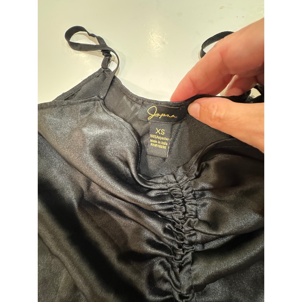 Japna Womens Black Satin Ruched Drawstring Front Camisole Top Size XS Adjustable - Picture 5 of 10